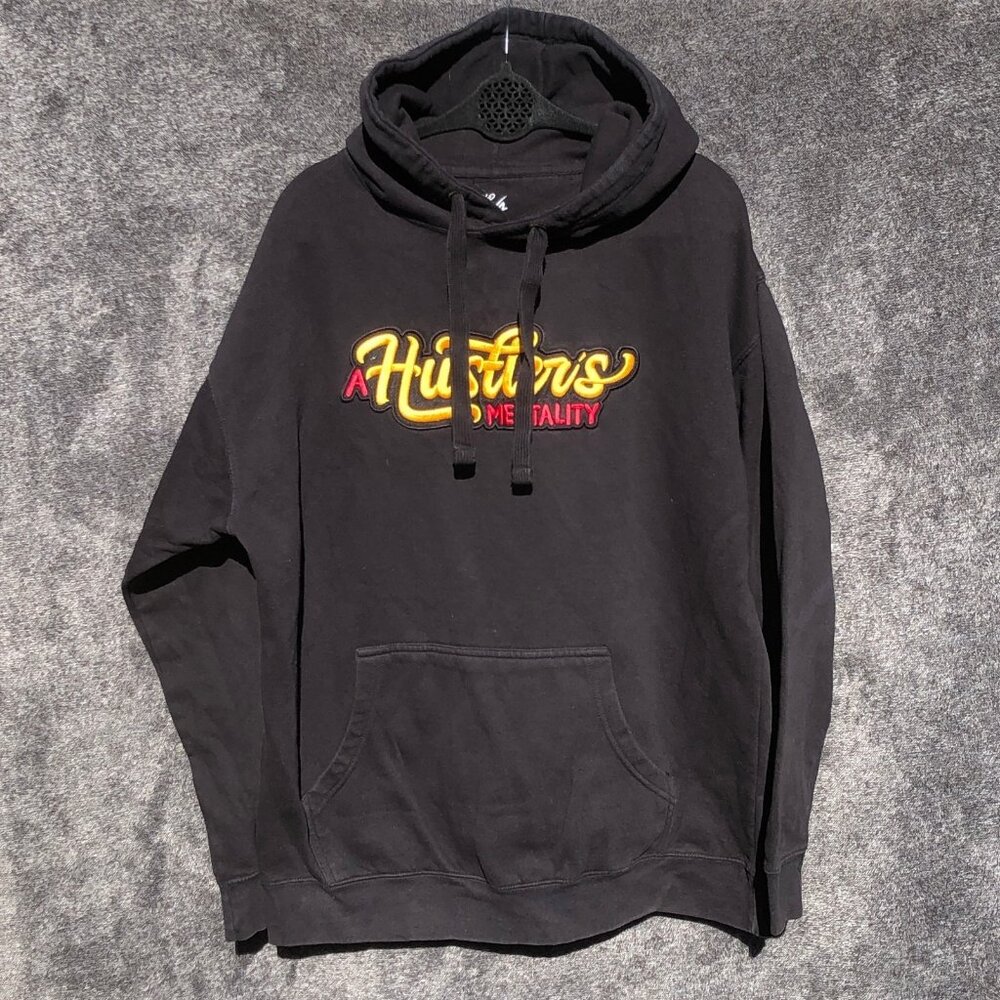 Bold Flava Hustlers Mentality Hoodie Mens XL Black Pullover Kangaroo Pouch